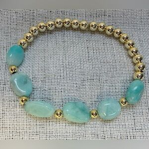 Amazonite gemstone bracelet,beaded,oval,pebble,18K gold beads.Healing,spiritual.